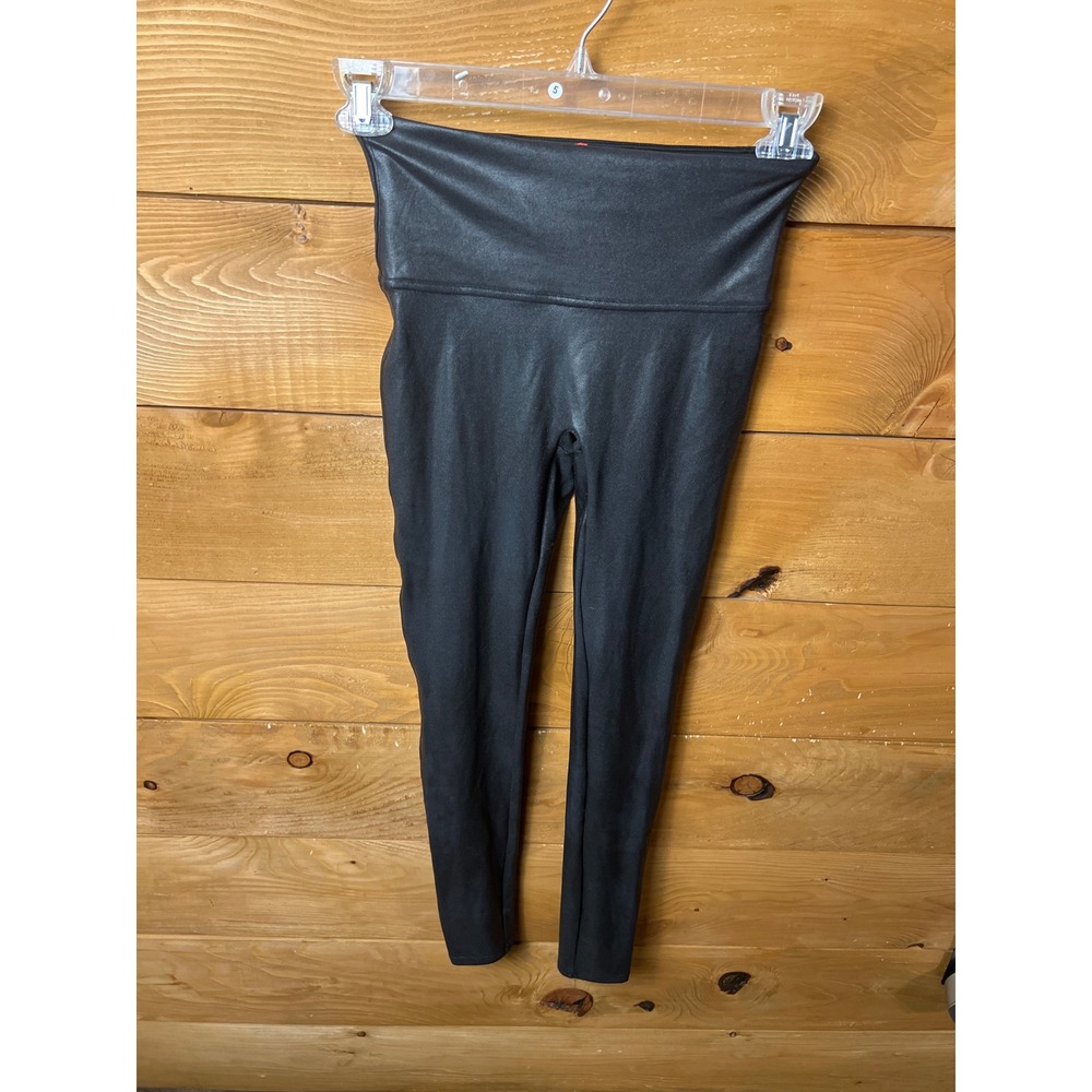 Spanx Womens Faux Leather Leggings Black High Waisted Tummy‎ Control M/M chic